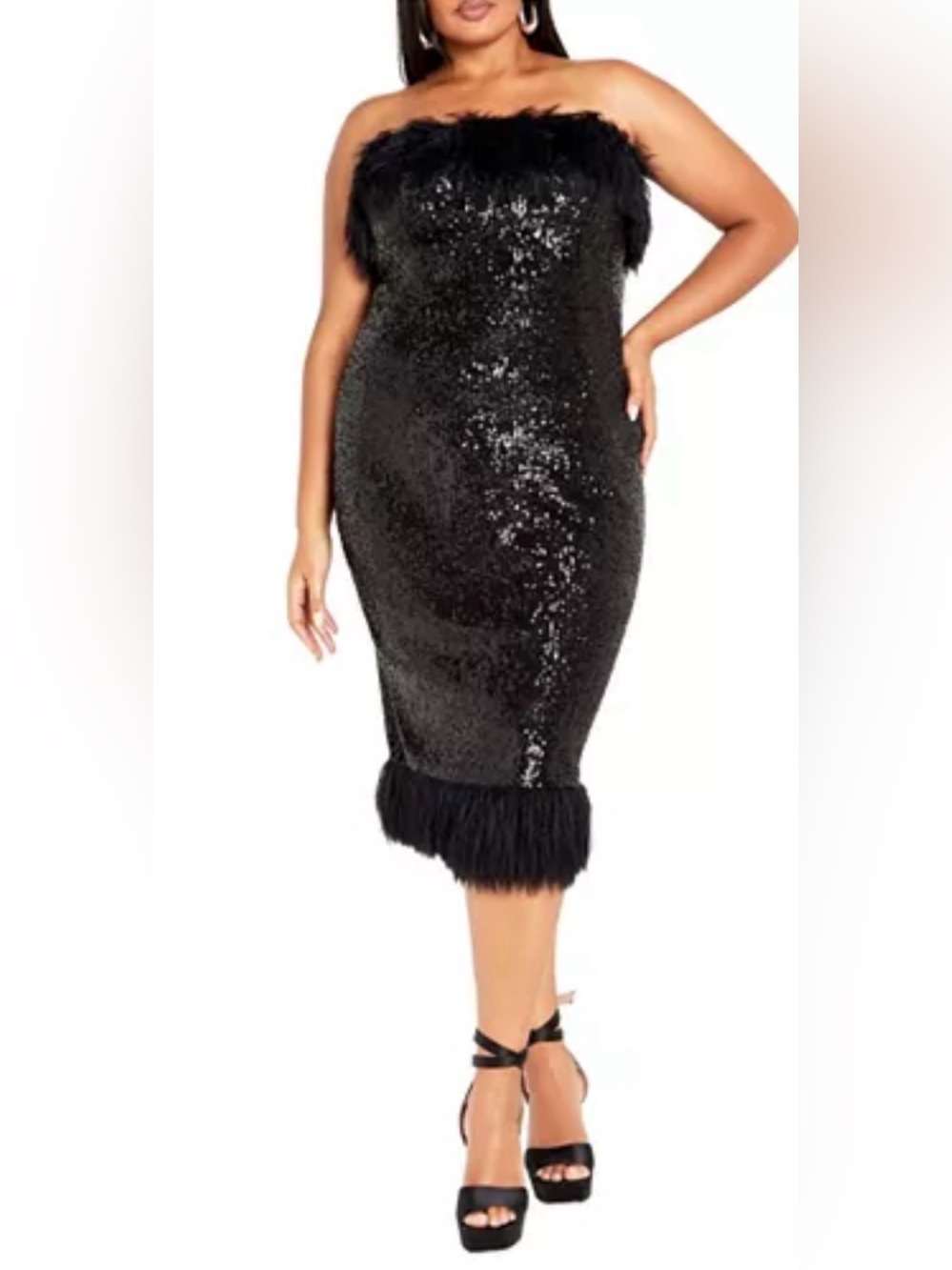 City Chic Ezra Faux Feather Trim